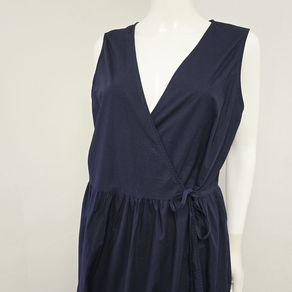 Banana Republic Poplin Wrap Maxi Dress Navy Sleeveless Side Ties Size L Preppy - Picture 8 of 13